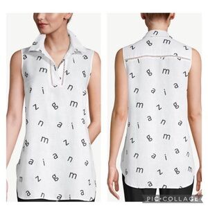 Chicos Women’s Linen No Iron Alphabet Print Sleeveless Top Black White Size 2